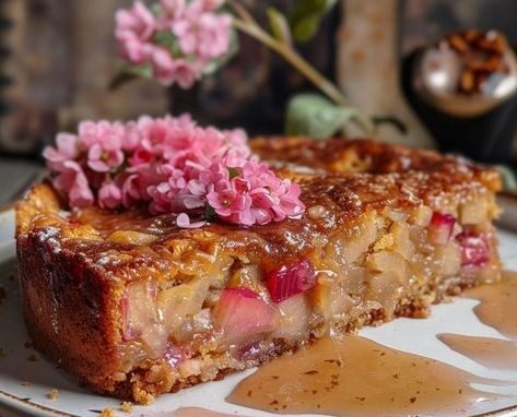 Rhubarb Cake with Butter Sauce