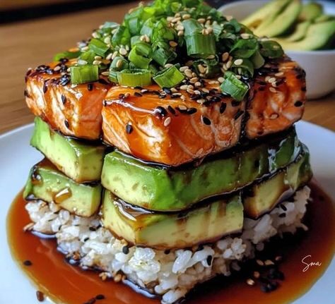 baked salmon and avocado